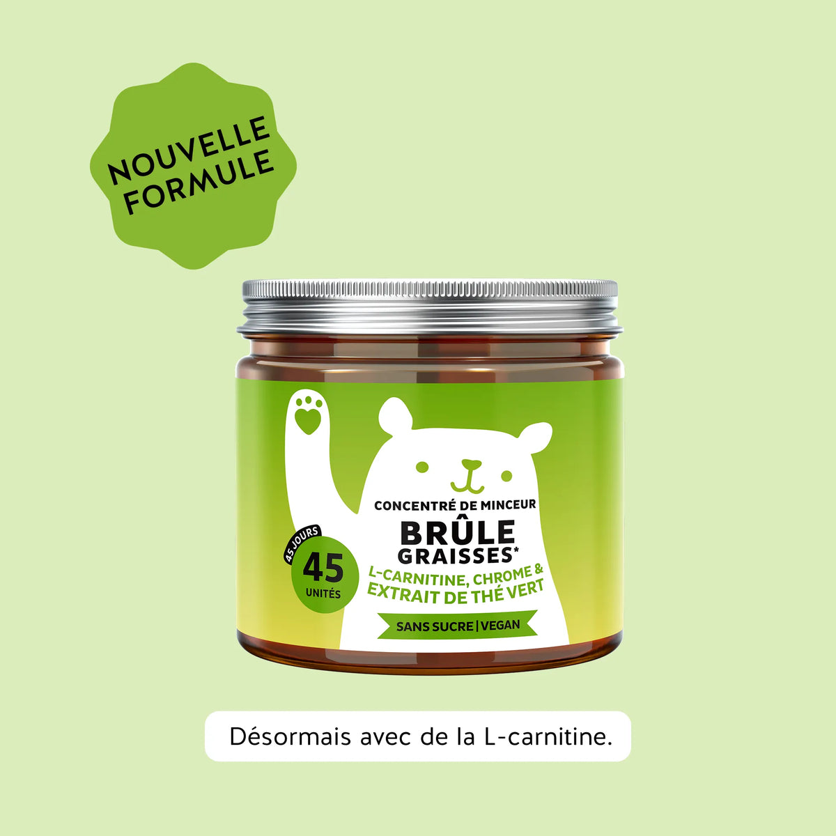 Bears with Benefits Concentré de Minceur Brûle-graisses – gummies vegan au chrome, zinc, biotine, L-carnitine et extrait de thé vert, 45 oursons arôme agrumes.