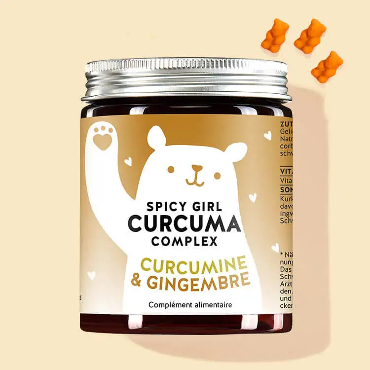 Une boîte de Spicy Girl Vitamins avec l'extrait de curcuma, l'extrait de racine de gingembre de Bears with Benefits une aide précieuse pour le système immunitaire et l'organisme.
