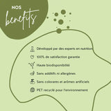 Le produit Eat your Super Greens de Bears with Benefits ont été développés avec des pharmaciens, ils ont une biodisponibilité élevée et ils sont sans gluten et sans lactose. L'emballage est en PET recyclé et nous offrons une garantie de satisfaction à 100%.