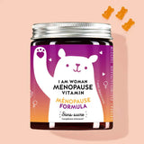 Une boîte de Vitamines I am Woman Menopause avec Huile de grain de lin et Huile de graine d´onagre bisanuell de Bears with Benefits pour le Menopause.