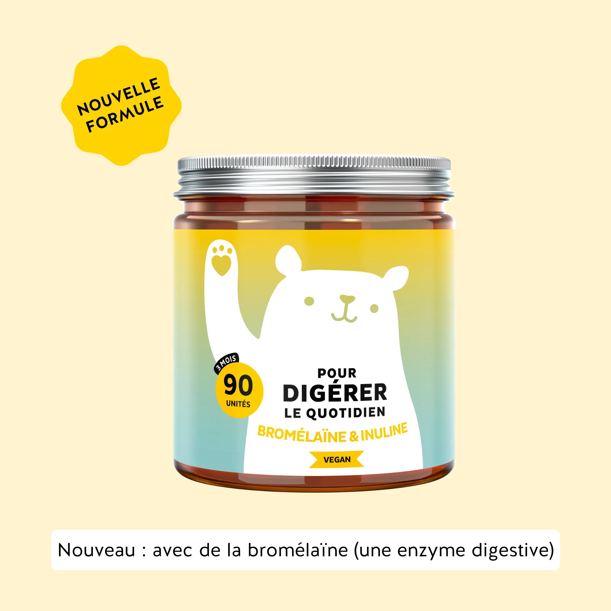 Bears with Benefits Pour Digérer le Quotidien – gummies vegan sans sucre avec 1 milliard de probiotiques par gummy, 90 oursons arôme orange.