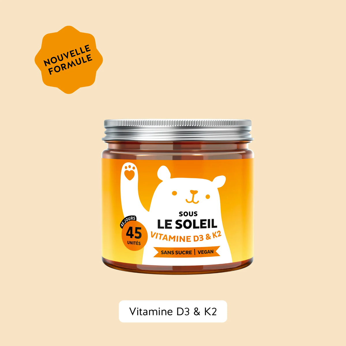Bears with Benefits Sous le Soleil – gummies vegan aux vitamines D3 et K2, 45 oursons arôme citron.