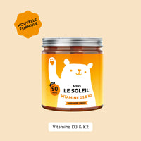 Bears with Benefits Sous le Soleil – gummies vegan sans sucre avec 25 µg de vitamine D3 et 25 µg de vitamine K2, 90 oursons arôme citron.