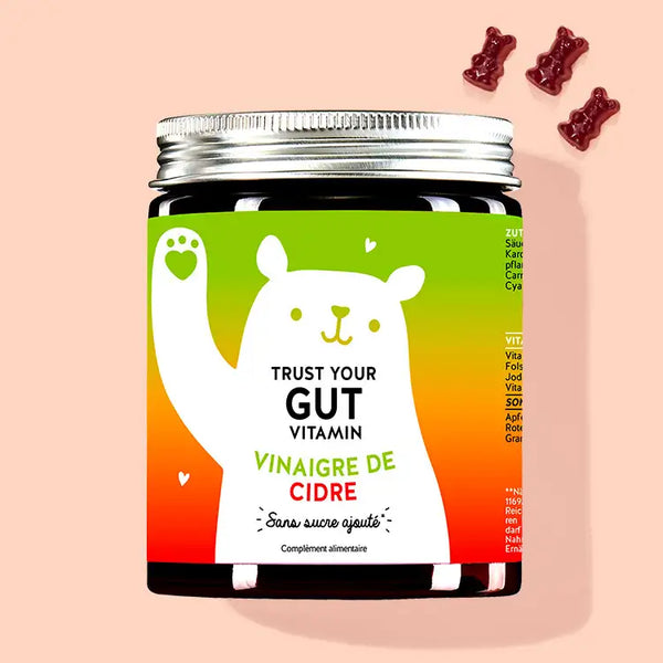 Une boîte de Trust Your Gut Vitamins avec vinaigre de cidre pour bien-être intestinal et dètoxification de Bears with Benefits