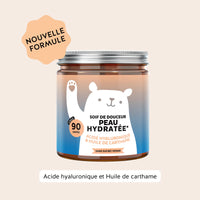 Bears with Benefits Soif de douceur – Peau hydratée gummies à l’acide hyaluronique et huile de carthame, image d’une boîte de 90 gummies pour peau hydratée, sans sucre et vegan.