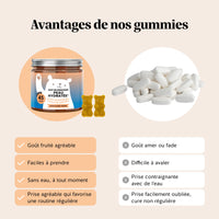Bears with Benefits Soif de douceur – Peau hydratée gummies à l’acide hyaluronique, image comparant les gummies aux comprimés classiques.