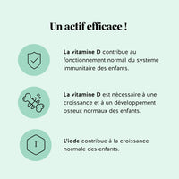 Les vitamines et minéraux essentiels – la vitamine D soutient l’immunité et la croissance osseuse, l’iode favorise le développement normal des enfants l Bears with Benefits