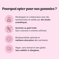 Raisons de choisir les gummies Cheveux Sublimes Biotine de Bears with Benefits : développés avec des nutritionnistes et validés par des études scientifiques, goût fruité sans colorants ni arômes artificiels, biodisponibilité optimale et meilleure absorption, vegan sans lactose ni gluten, sans additifs ni allergènes. l Bears with Benefits