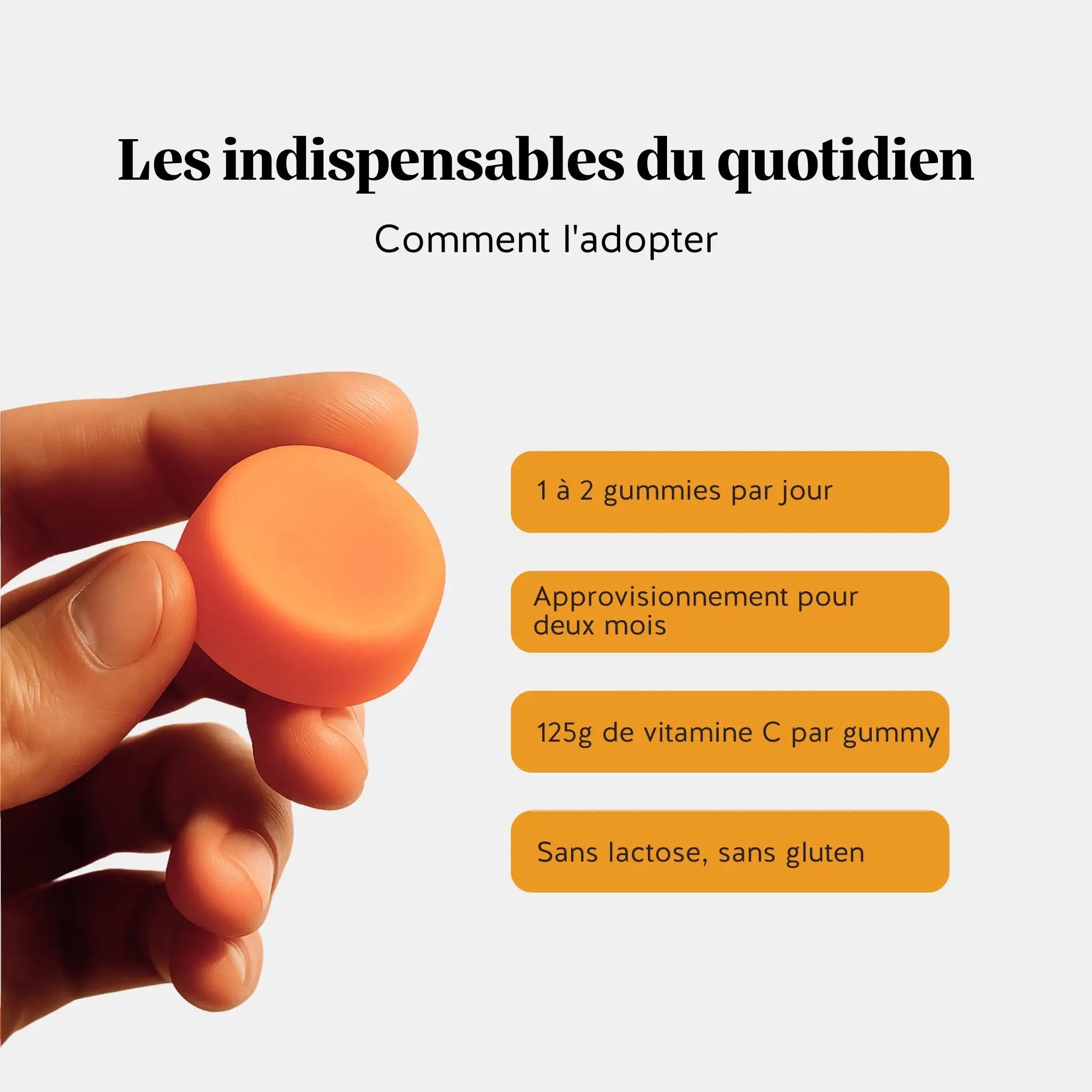 Conseil d’utilisation des gummies vitamine C - 1 à 2 par jour, cure de 2 mois. l Bears with Benefits