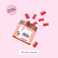 Conseils d’utilisation des gummies Cheveux Sublimes – 1 gummy par jour dans une boîte en PET 100 % recyclé, pour une routine simple et responsable l Bears with Benefits