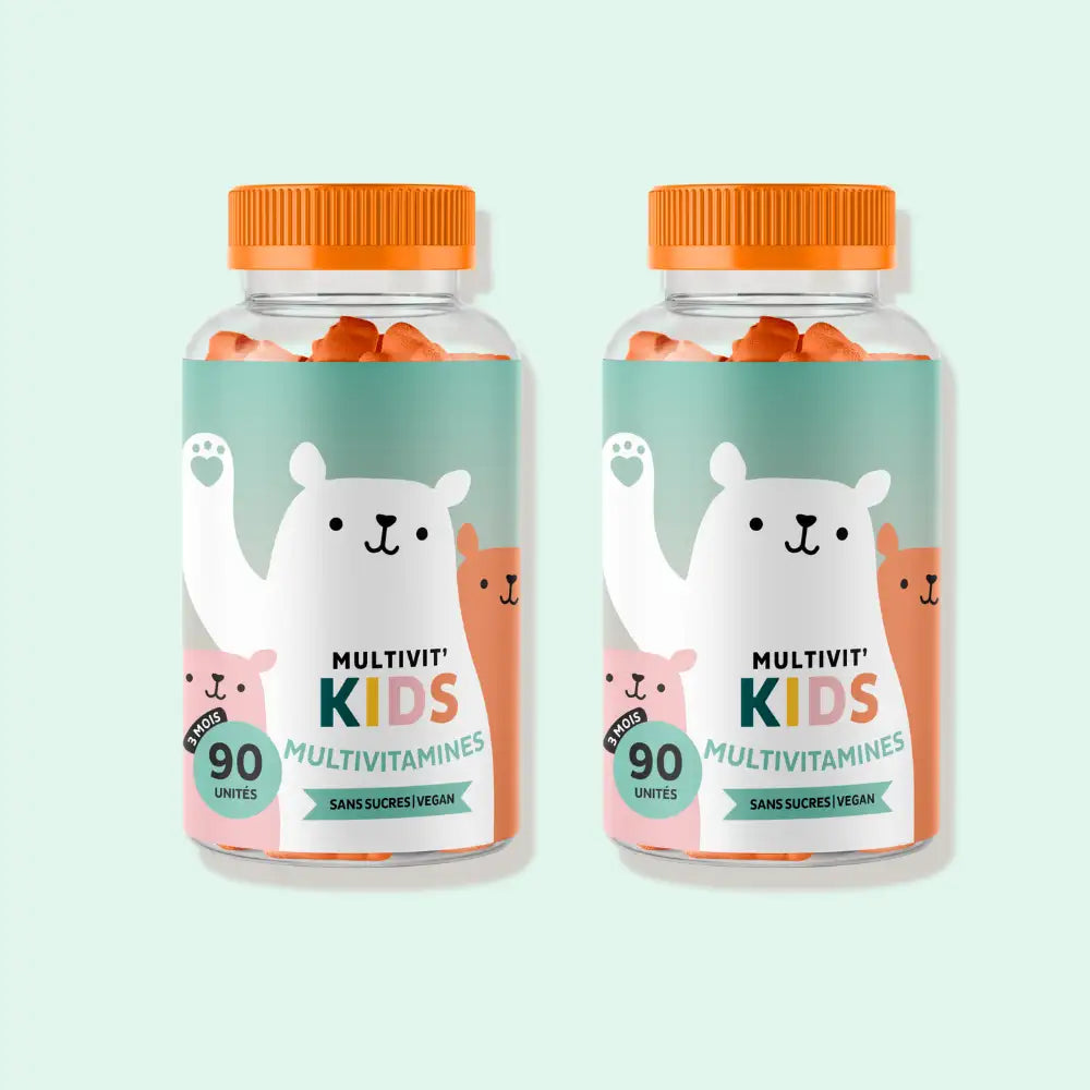 Duo de boîtes de gummies Multivit’ Kids – multivitamines vegan et sans sucre pour enfants, format 3 mois pour une vitalité quotidienne l Bears with Benefits