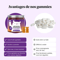 Comparaison entre les gummies Femm'tastique Ménopause et les comprimés traditionnels mettant en avant le goût, la praticité et la facilité de prise.