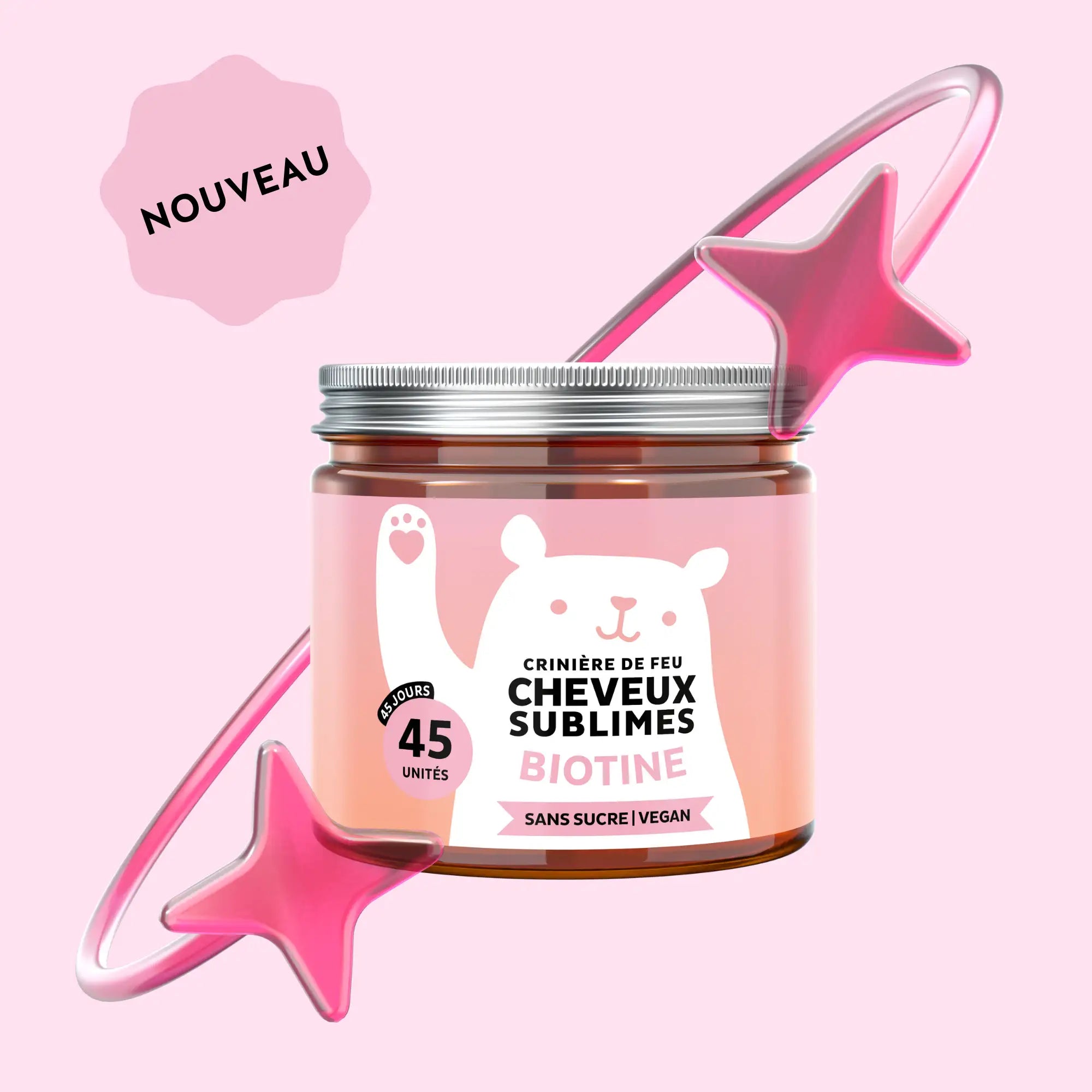 Gummies Cheveux Sublimes à la biotine – boîte de 45 unités, formule vegan et sans sucre pour soutenir la beauté des cheveux, de la peau et des ongles l Bears with Benefits