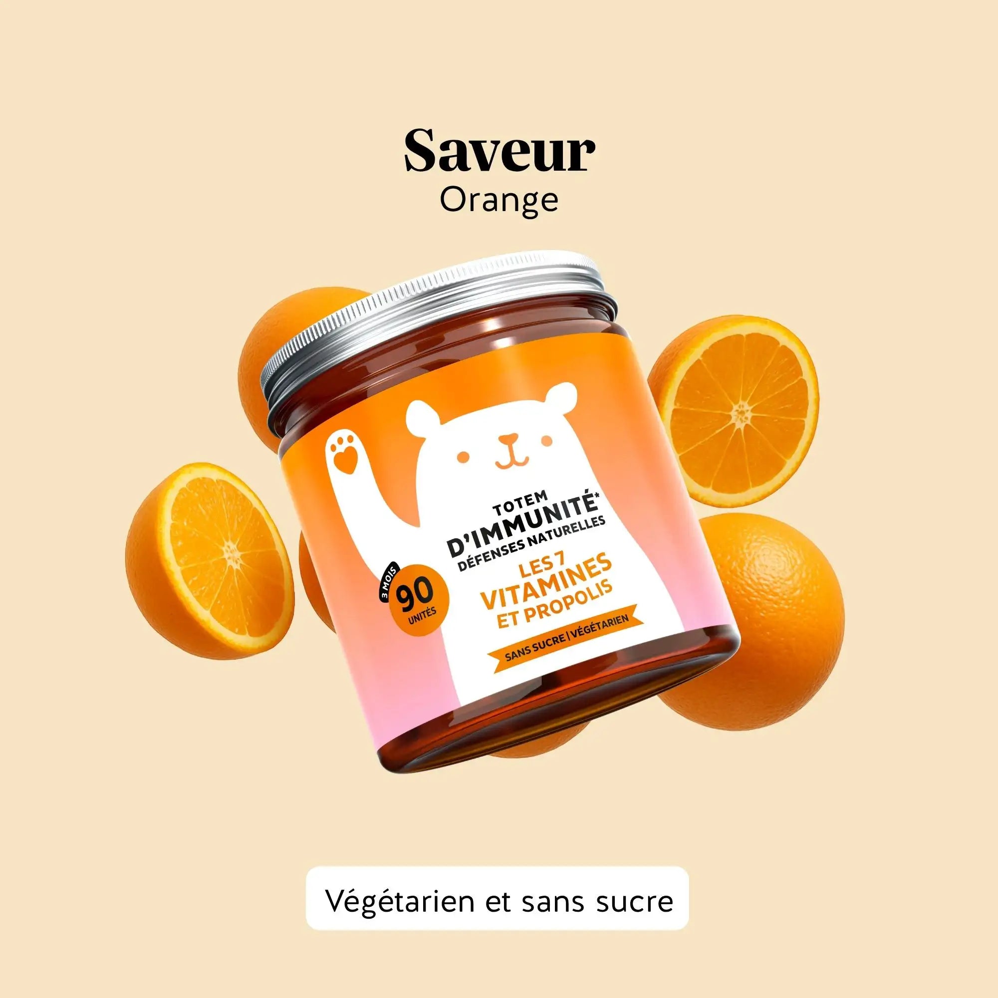 Boîte de 90 gummies Totem Immunité goût orange, complément alimentaire vegan et sans sucre | Bears with Benefits
