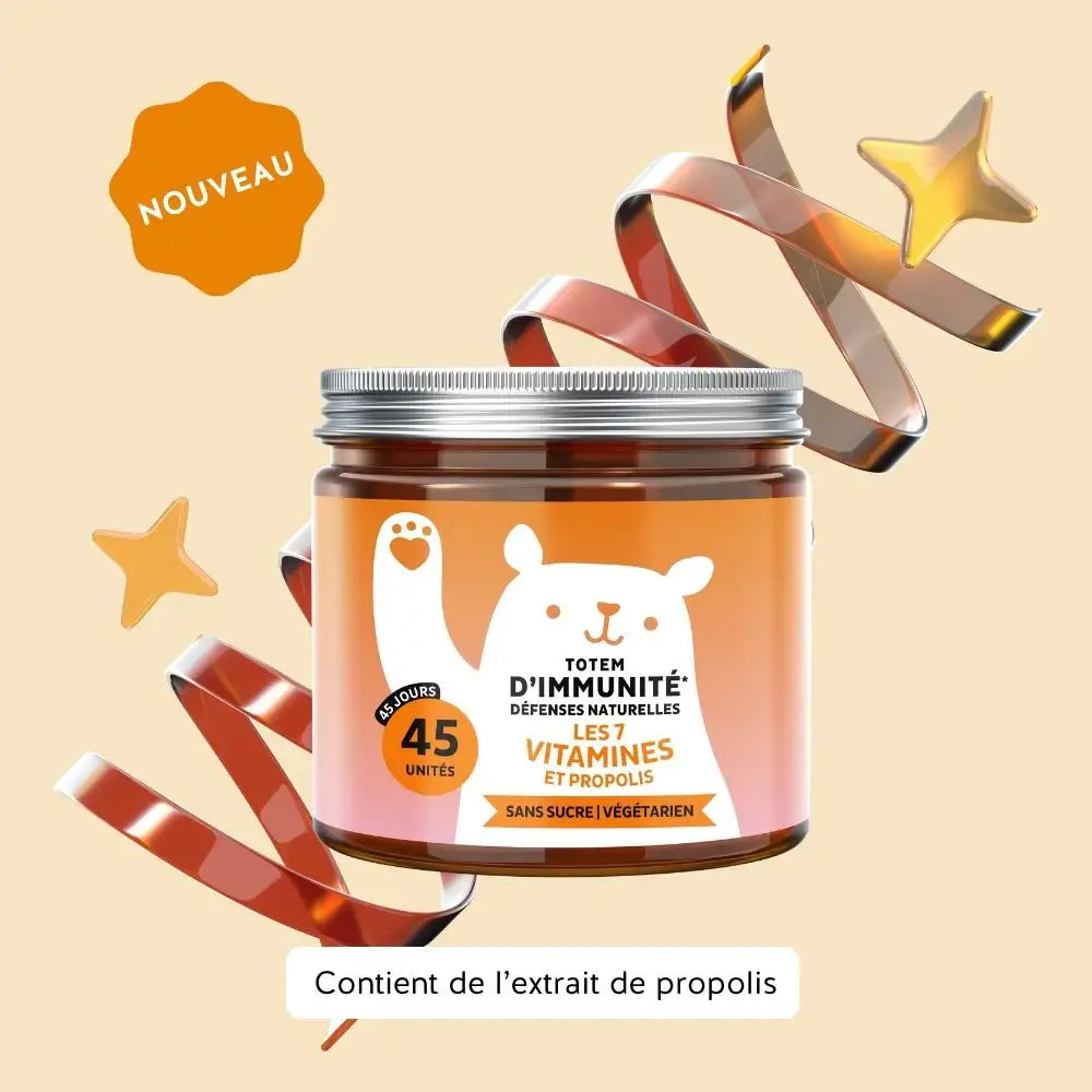 Boîte de 45 gummies Totem Immunité avec 7 vitamines et propolis, complément alimentaire vegan et sans sucre | Bears with Benefits