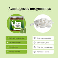 Comparaison entre gummies et comprimés avec Bears with Benefits Matcha Métabolisme & Énergie avec poudre de matcha, vitamines B et zinc pour une prise plus agréable. 