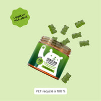 Boîte ouverte Matcha Métabolisme & Énergie 45 unités avec gummies et mention 1 gummy par jour avec poudre de matcha, vitamines B et zinc. l Bears with Benefits