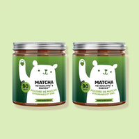 Deux boîtes Bears with Benefits Matcha Métabolisme & Énergie 90 unités côte à côte avec poudre de matcha, vitamines B et zinc pour le métabolisme énergétique.