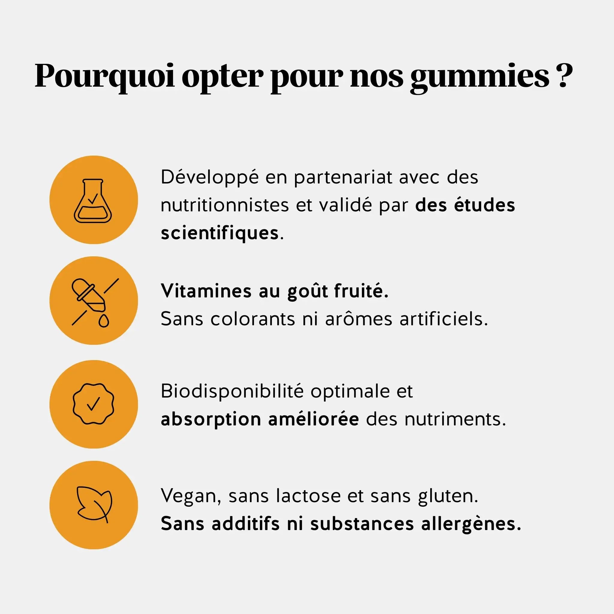 Avantages des gummies vitamine C : goût fruité, vegan, sans additifs, biodisponibilité optimale. l Bears with Benefits