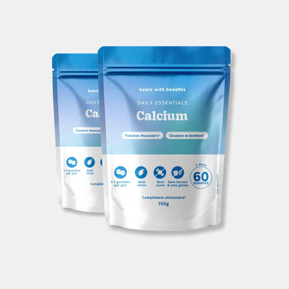 Pack de 2 sachets Calcium Daily Essentials - 60 gummies goût citron, vegan et sans sucre l Bears with Benefits