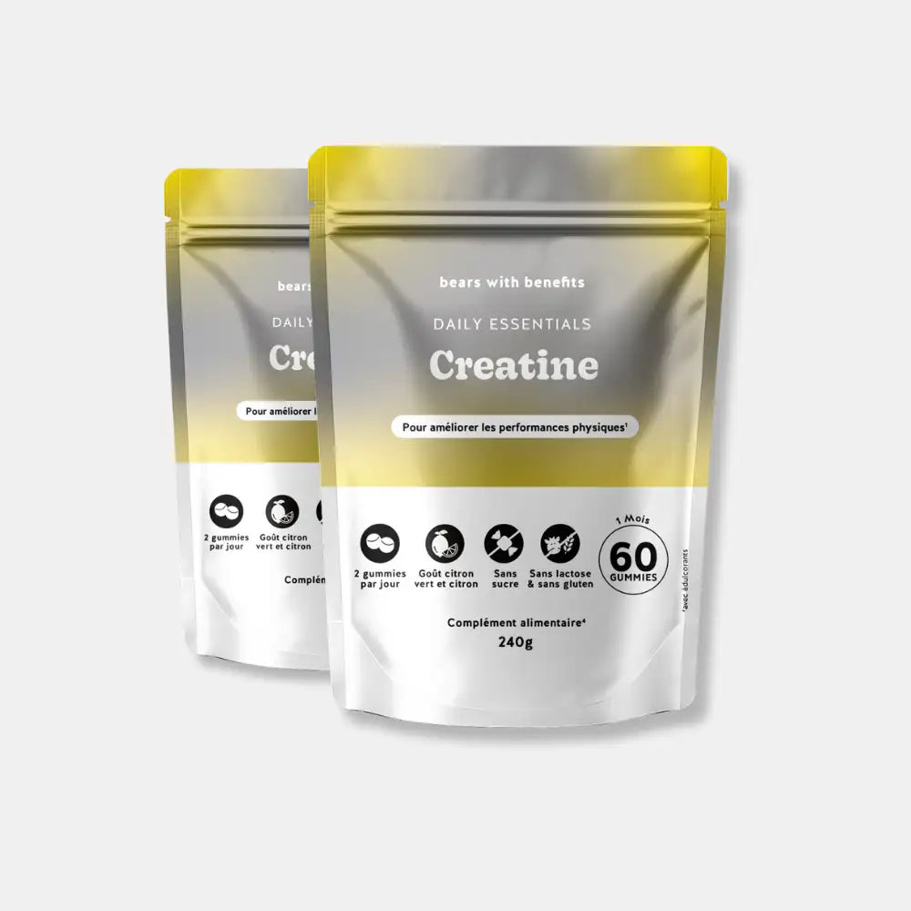 Pack de 2 sachets Créatine Daily Essentials - 60 gummies goût citron vert et lime, vegan et sans sucre l Bears with Benefits