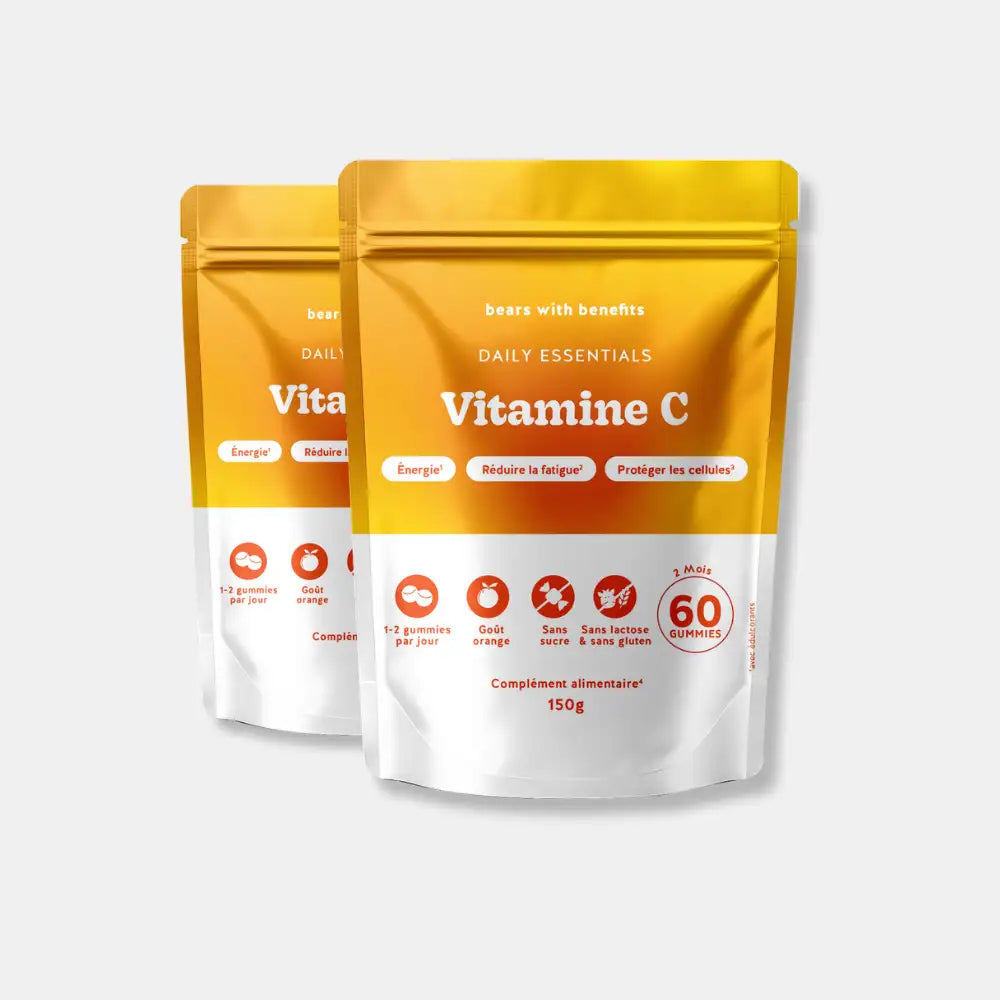 Pack de 2 sachets Vitamine C Daily Essentials - 60 gummies goût orange, vegan et sans sucre l Bears with Benefits