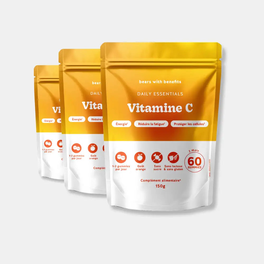 Pack de 3 sachets Vitamine C Daily Essentials - 60 gummies goût orange, vegan et sans sucre l Bears with Benefits