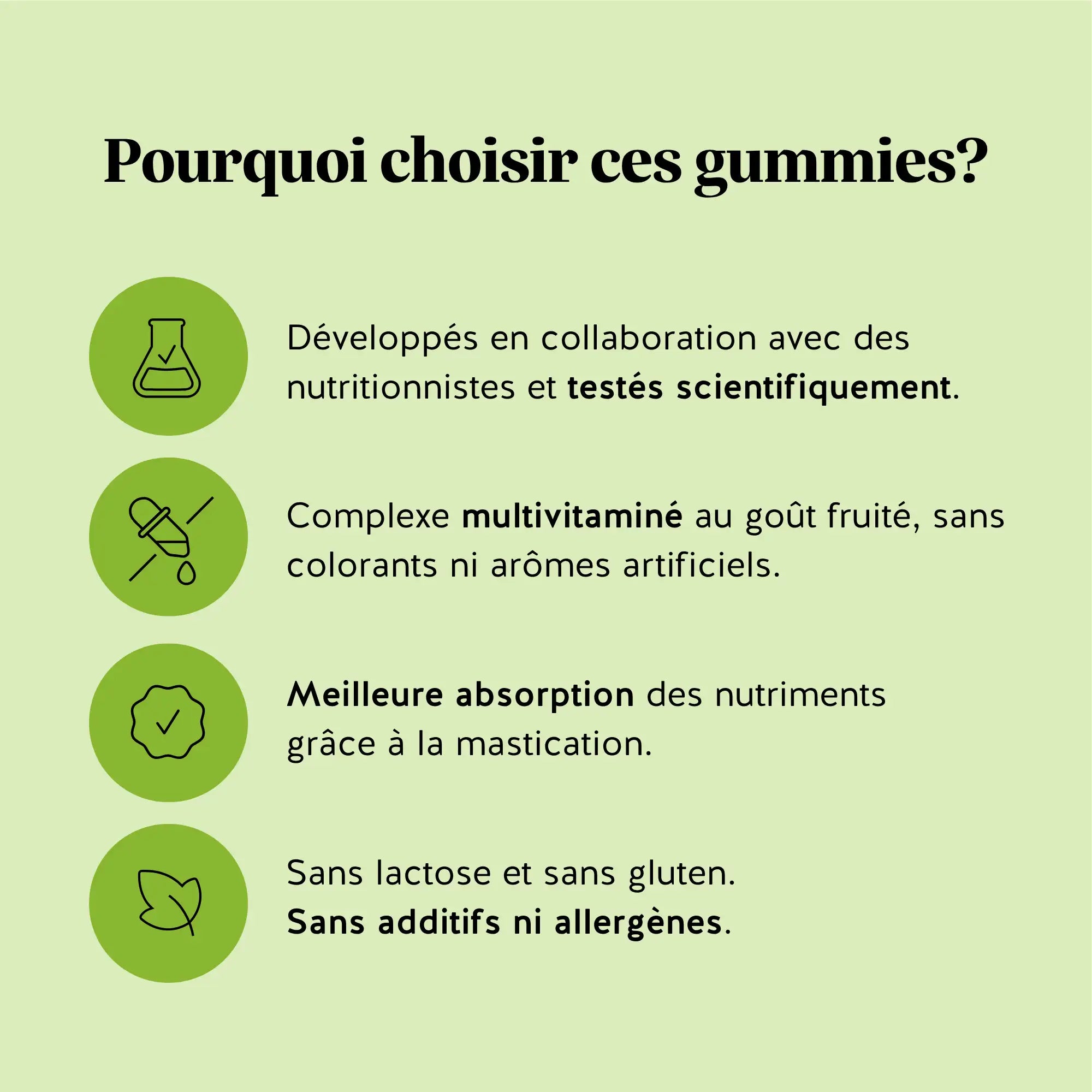 Infographie des avantages des gummies Matcha Métabolisme & Énergie avec poudre de matcha, vitamines B et zinc pour le métabolisme énergétique. l Bears with Benefits