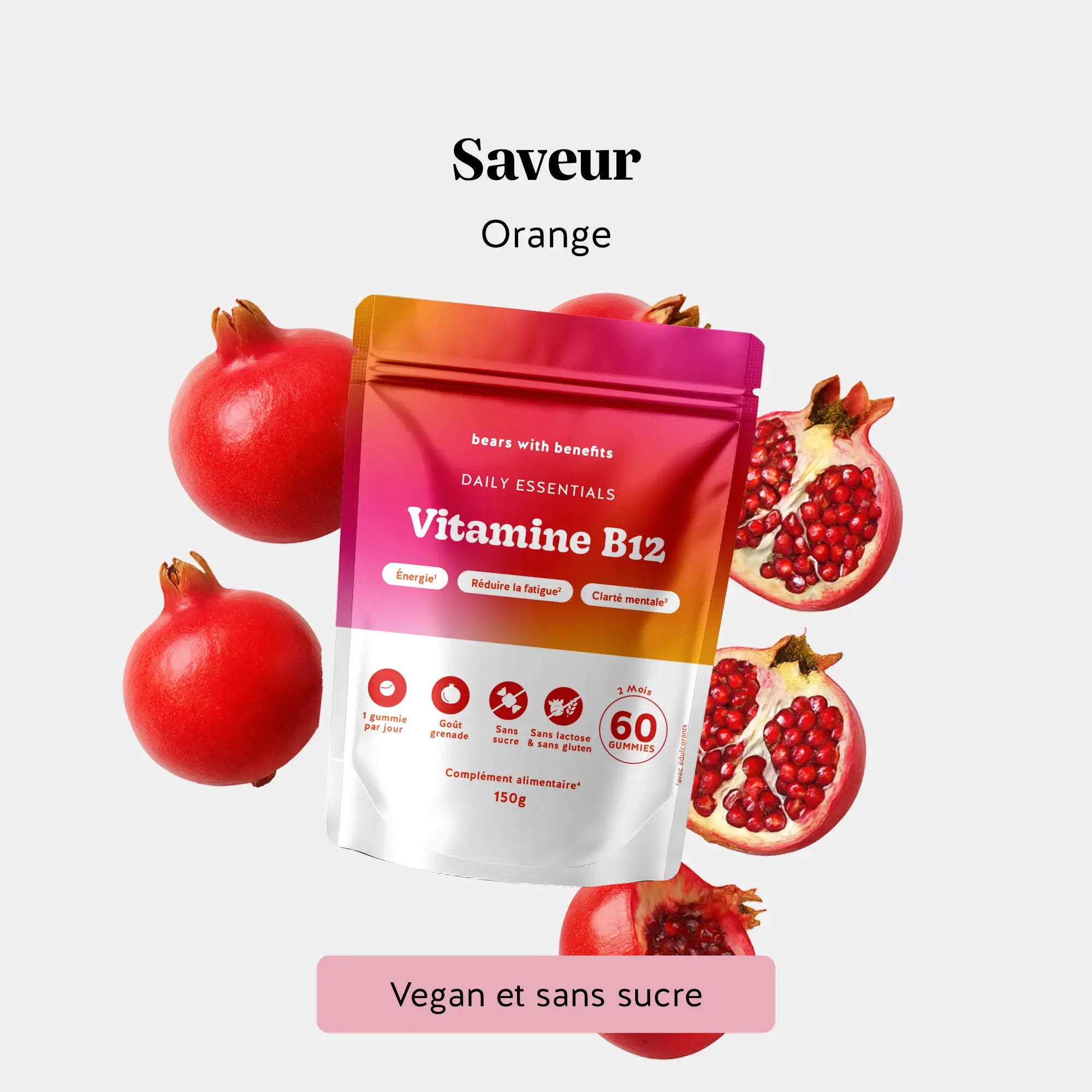Saveur grenade – gummies vitamine B12 vegan et sans sucre l Bears with Benefits