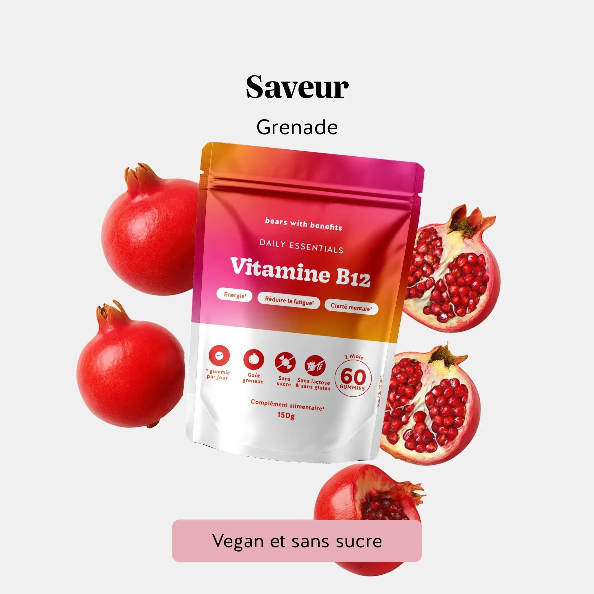 Saveur grenade – gummies vitamine B12 vegan et sans sucre l Bears with Benefits
