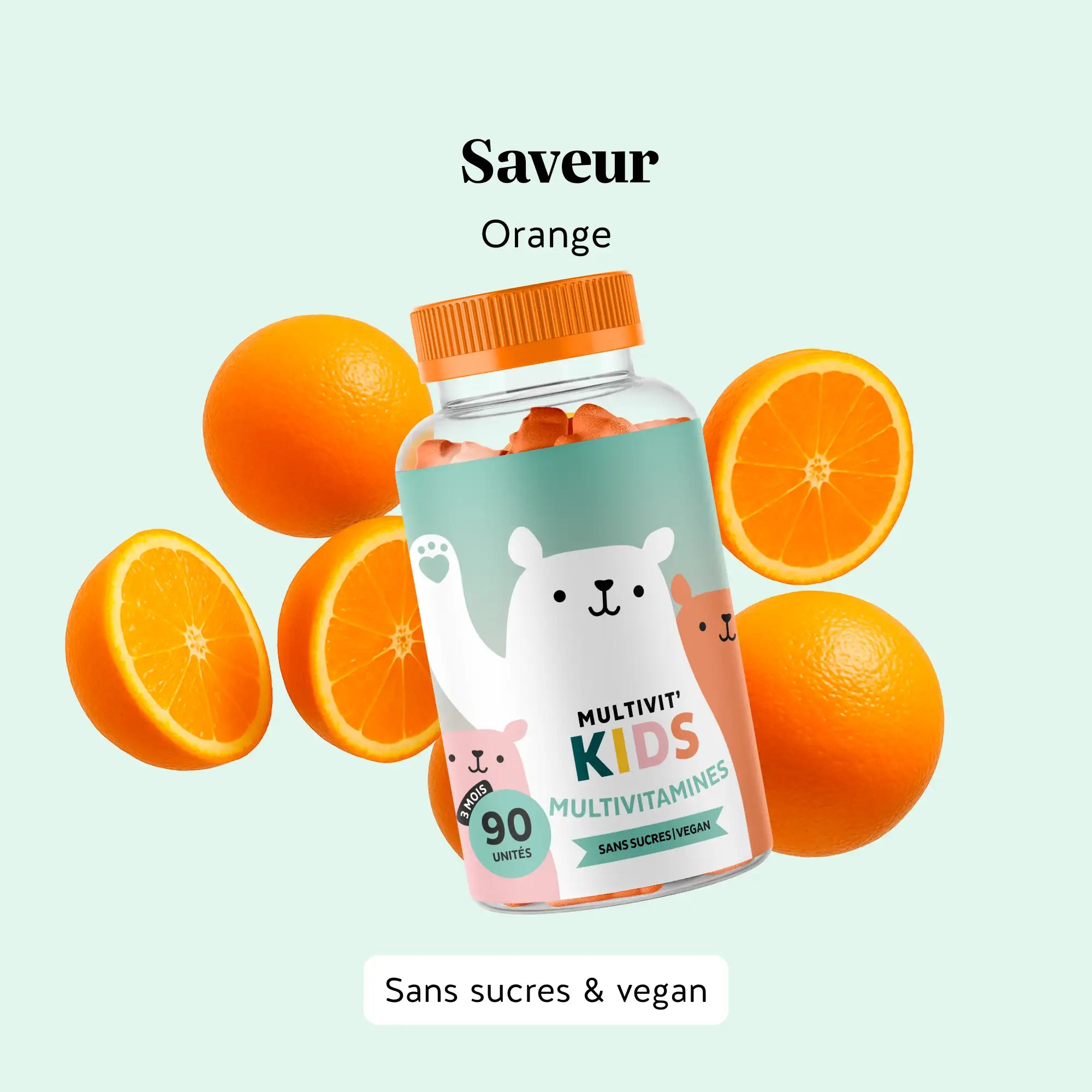 Gummies Multivit’ Kids saveur orange – multivitamines vegan et sans sucre pour enfants, alliant plaisir et bien-être nutritionnel l Bears with Benefits