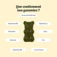 Bears with Benefits Super Greens Detox – Formule en gummies avec 8 extraits de plantes vertes, vitamines B6, B12, C, fer et zinc pour l'énergie, l'immunité et une fonction cognitive normale.