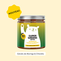 Bears with Benefits Super Greens Detox – Gummies vegan aux 8 extraits de plantes vertes avec vitamines B6 et B12 pour un métabolisme énergétique normal et la réduction de la fatigue. Pot de 45 gummies saveur myrtille-framboise.