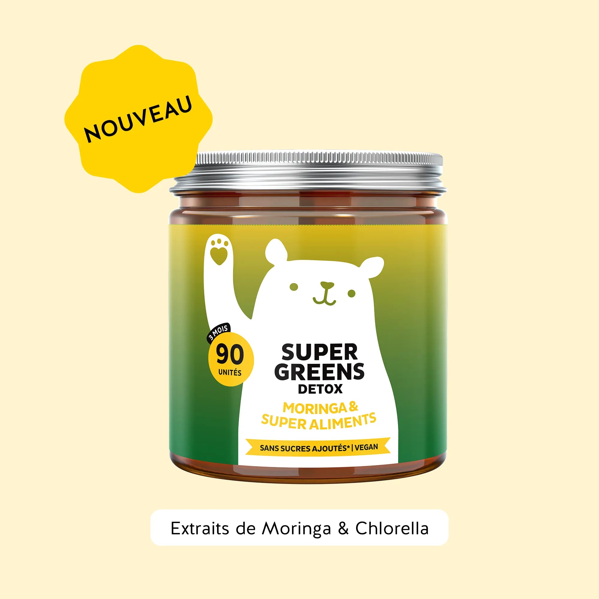Bears with Benefits Super Greens Detox – Gummies vegan aux 8 extraits de plantes vertes avec vitamines B6 et B12 pour un métabolisme énergétique normal et la réduction de la fatigue. Pot de 45 gummies saveur myrtille-framboise.
