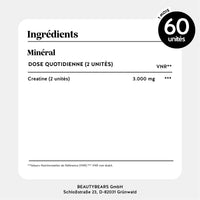 Tableau des ingrédients et apports nutritionnels des gummies créatine - 3000 mg par 2 unités, 60 gummies par sachet l Bears with Benefits