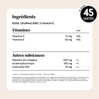 Valeurs nutritionnelles des gummies Anti-Âge avec collagène, acide hyaluronique, coenzyme Q10, vitamines C et E l Bears with Benefits